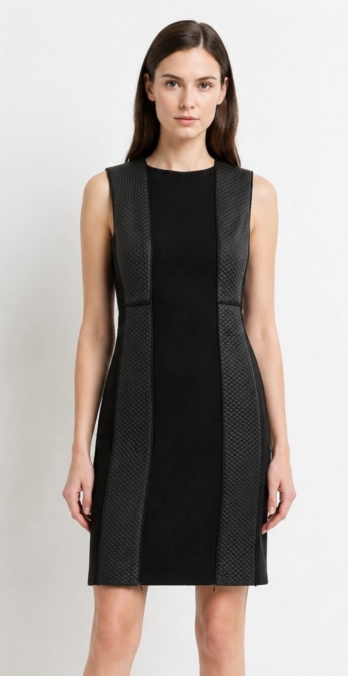 Akris Black Sheath Dress US 6 Sleeveless Lambskin Leather Wool Cashmere Luxury